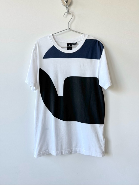 G-Star Other - G-Star Raw White Tee with Large Black & Navy Graphic - 100% Cotton - Size M